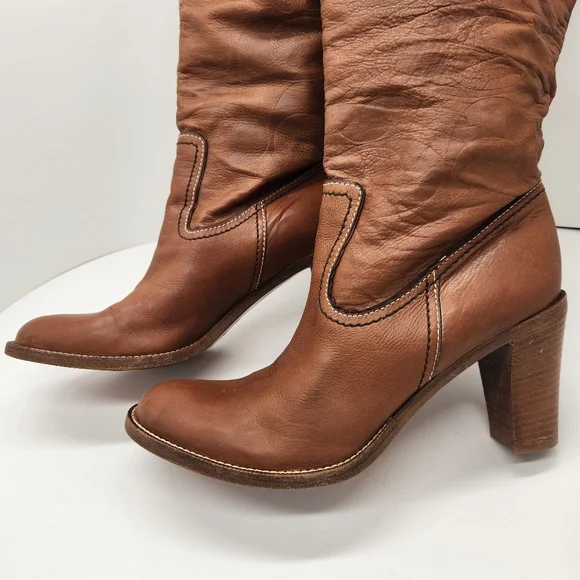 Coach boots women's 8.5B brown cognac leather knee high Meredith Q095 Made Italy - Picture 4 of 16